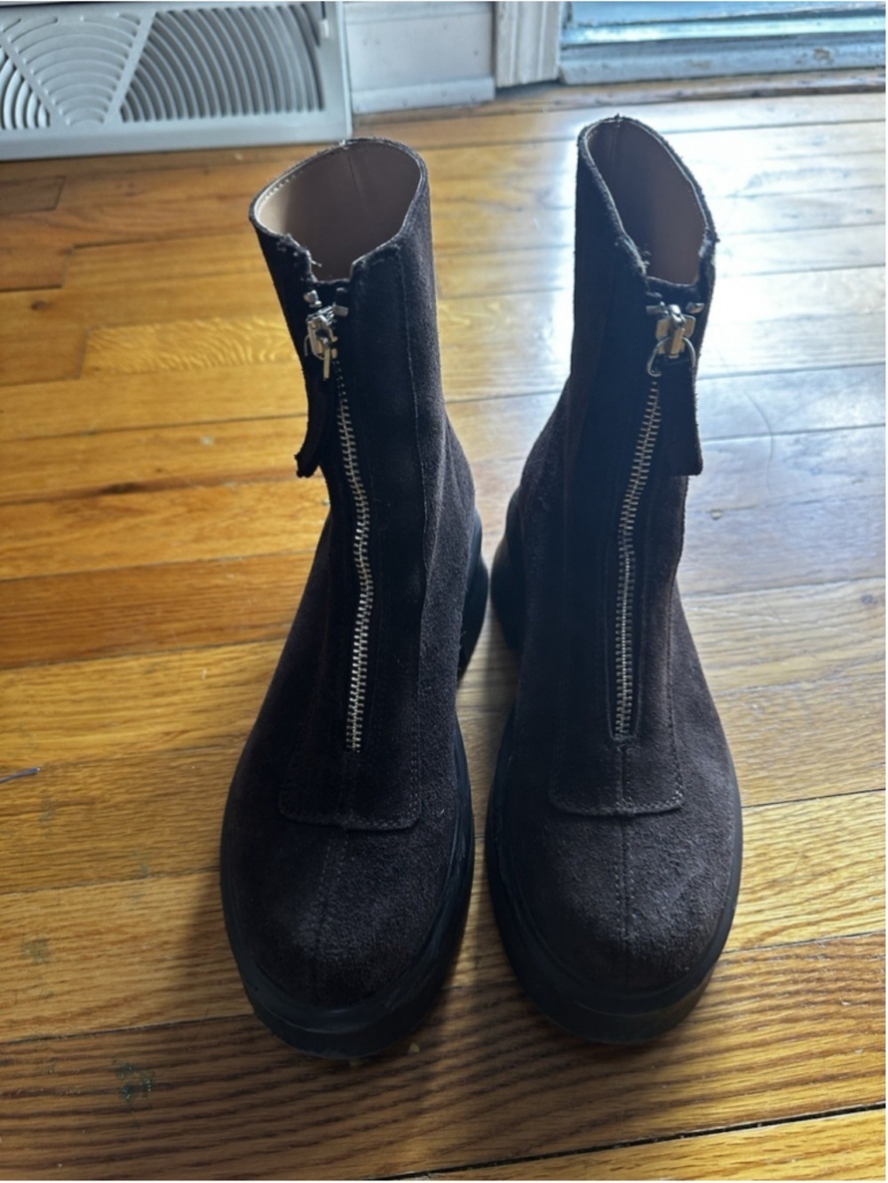 Steve Madden Women's Jones Ankle Boots Brown Suede, Lug Zip Moto Size 6.5 - Picture 8 of 14